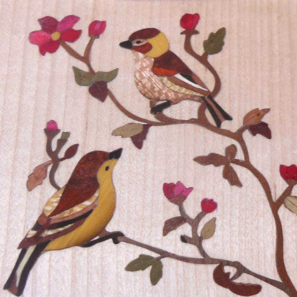 Boîte à musique, marqueterie Oiseaux