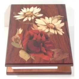 Bloc de correspondance en bois, marqueterie "marguerites"