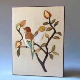 Bloc de correspondance en bois, marqueterie "oiseaux"