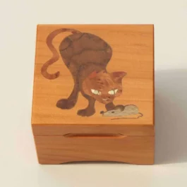 Boîte à musique "Chat et souris", marquetée