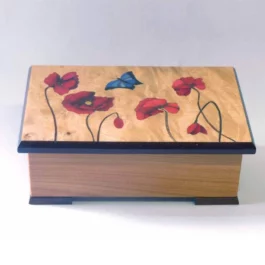 Coffret à bijoux, marqueterie "jolis coquelicots"