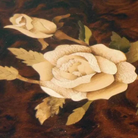 Coffret à bijoux hexagonal, marqueterie "Roses blanches"