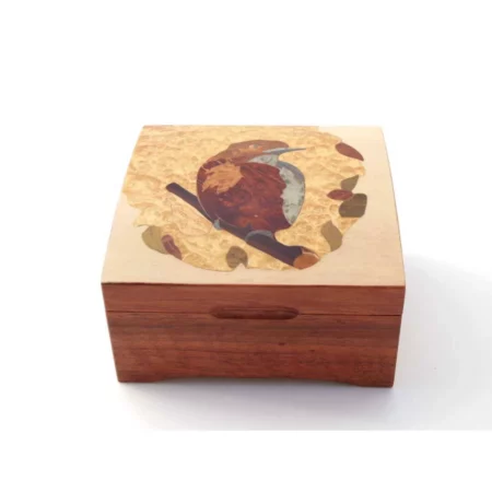 Boîte à musique bombée - marqueterie "oiseaux" réf li6