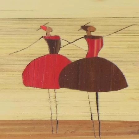 Boîte à musique, marqueterie de pailles "Danseuses" Réf JP2