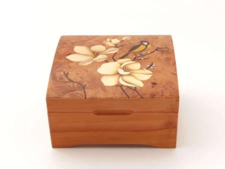 Coffret à bijoux bombé - marqueterie "Oiseau et fleurs" Li 4