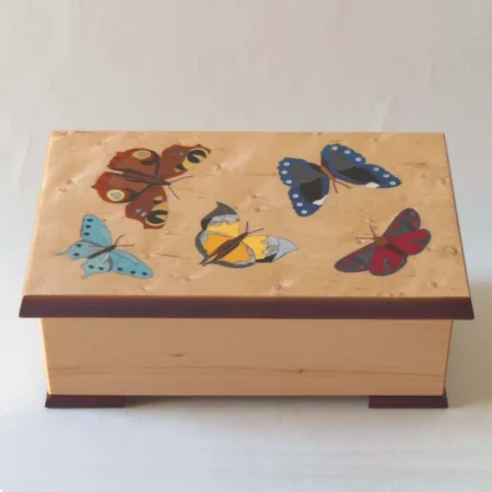 Coffret à bijoux - marqueterie "Papillons multicolores" Réf J13