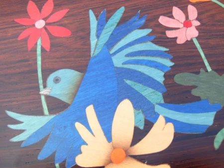 Boîte à musique, marqueterie "Oiseaux bleus" EM3