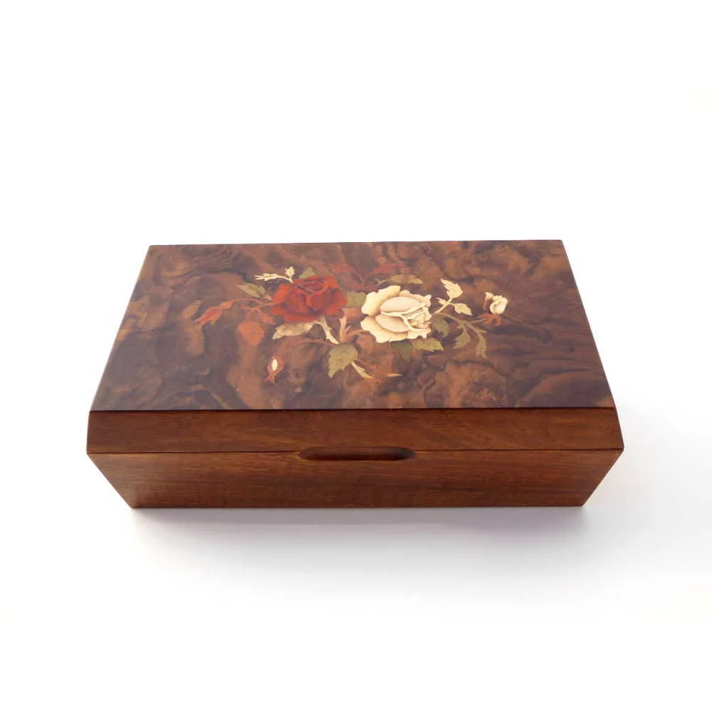 Boite A Musique Avec Baguier Roses Rectangle Decor En Marqueterie Ref Em2b Bois Plaisir