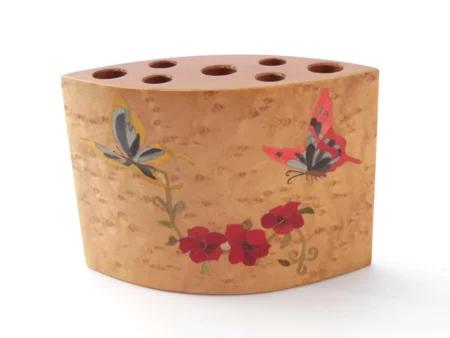 Pot à crayons en bois "Papillons" réf PA13
