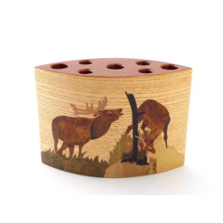 Pot à crayons en bois "Biche et cerf" réf PA15