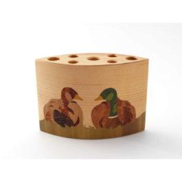 Pot à crayons en bois "couple de canard " réf PA14
