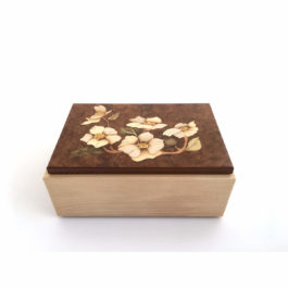 Boîte à thé - marqueterie "fleurs blanches" Réf BT2