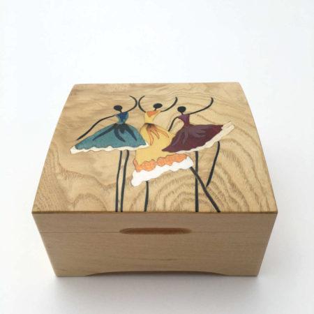 Coffret à bijoux bombé - marqueterie "3 danseuses" Réf Li11