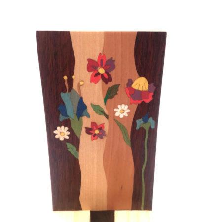 Organisateur de bureau en bois avec support téléphone, marqueterie "fleurs" réf OT2