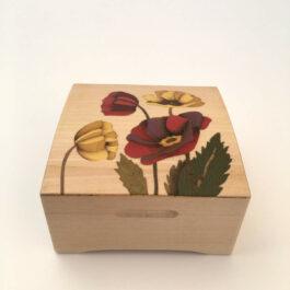 Coffret à bijoux bombé - marqueterie "fleurs de pavot" Réf Li12