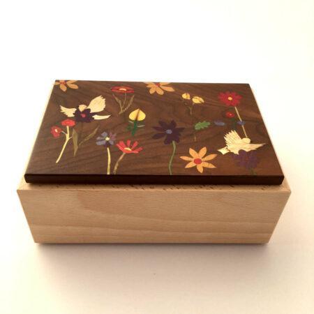 coffret à bijoux - marqueterie "oiseaux blancs et fleurs multicolor" réf Lu5